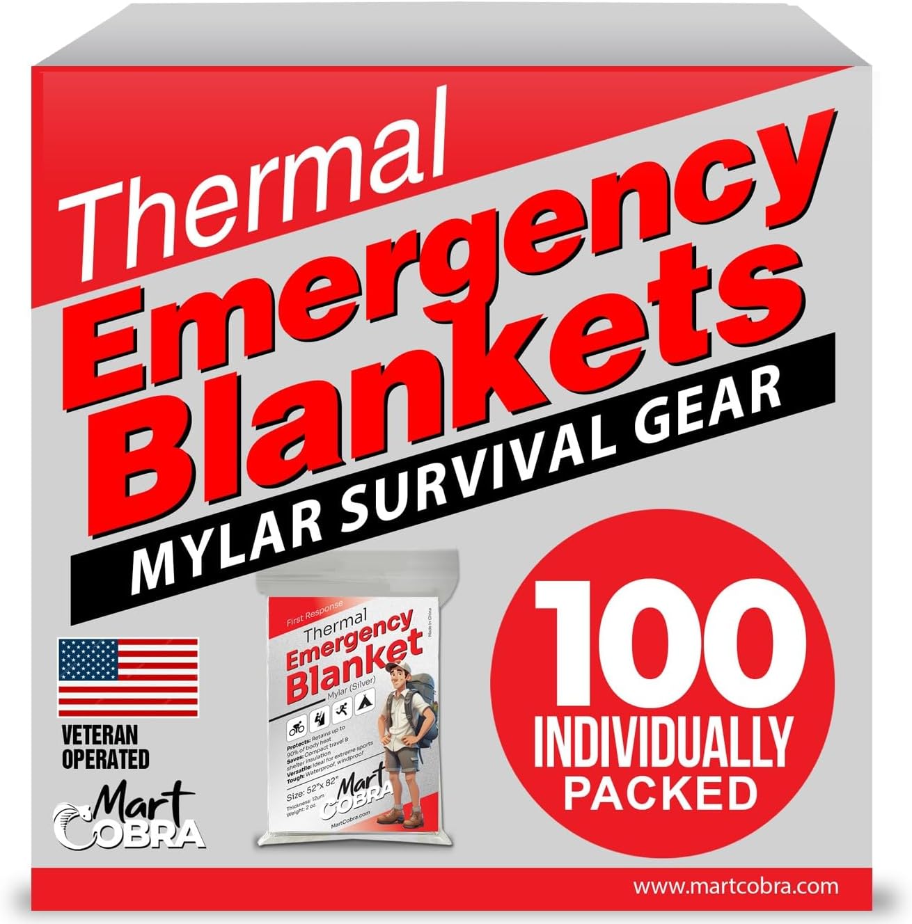 Survival Blanket Reflective - 100-Pack Reflective Thermal Blanket | Retains