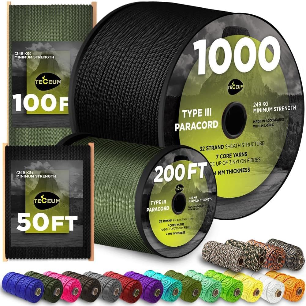 Para Cord 1000Ft - 5/32 1000ft Paracord Rope - 200lb/100lb/50lb