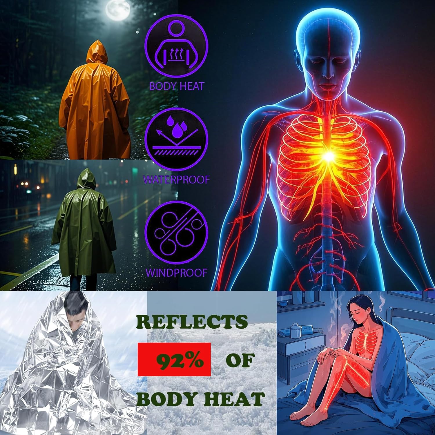 Camping Raincoat Waterproof Su - Survival Blanket Reflective บทวิจารณ์และราคา