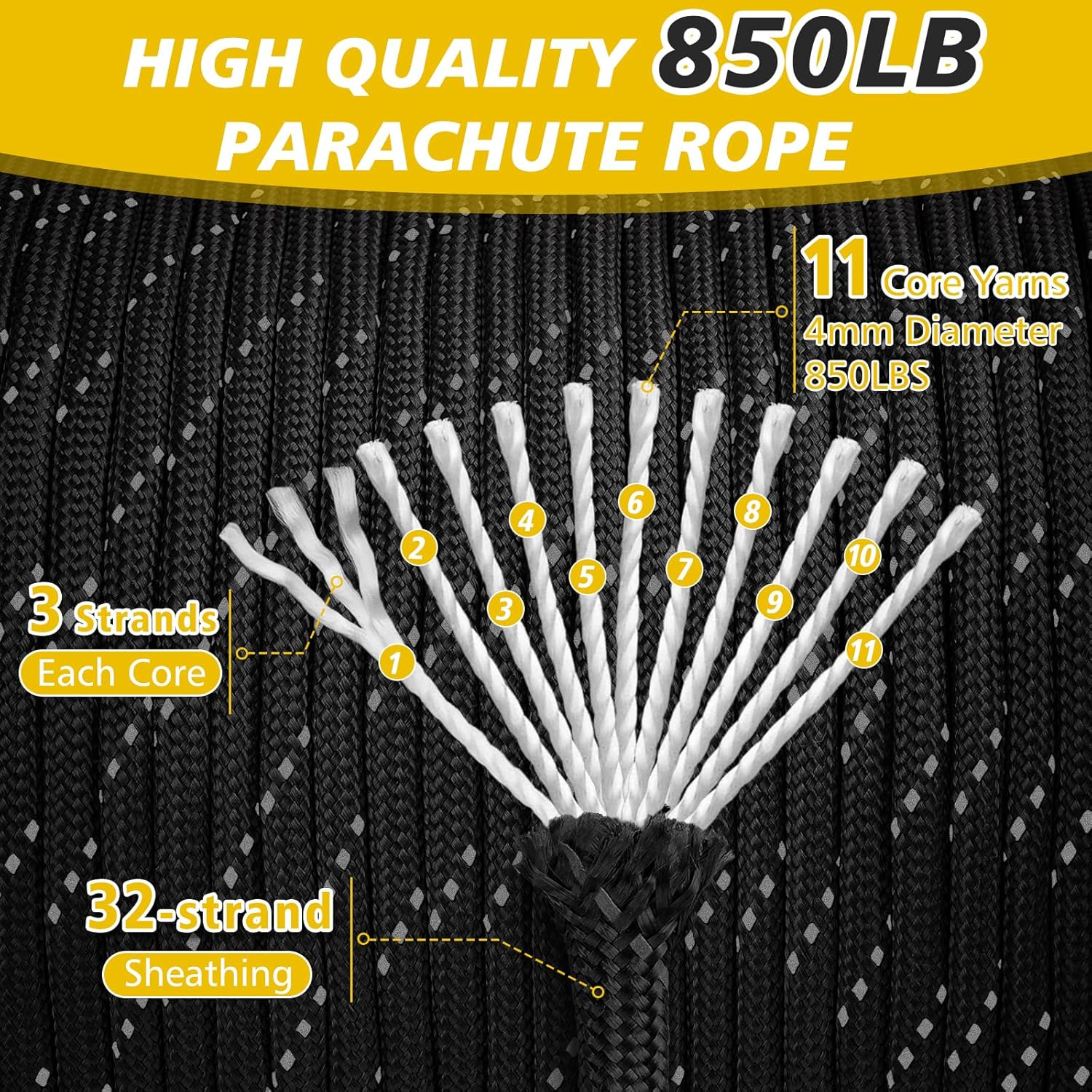 850lb Reflective Paracord Rope - Para Cord 1000Ft บทวิจารณ์และราคา