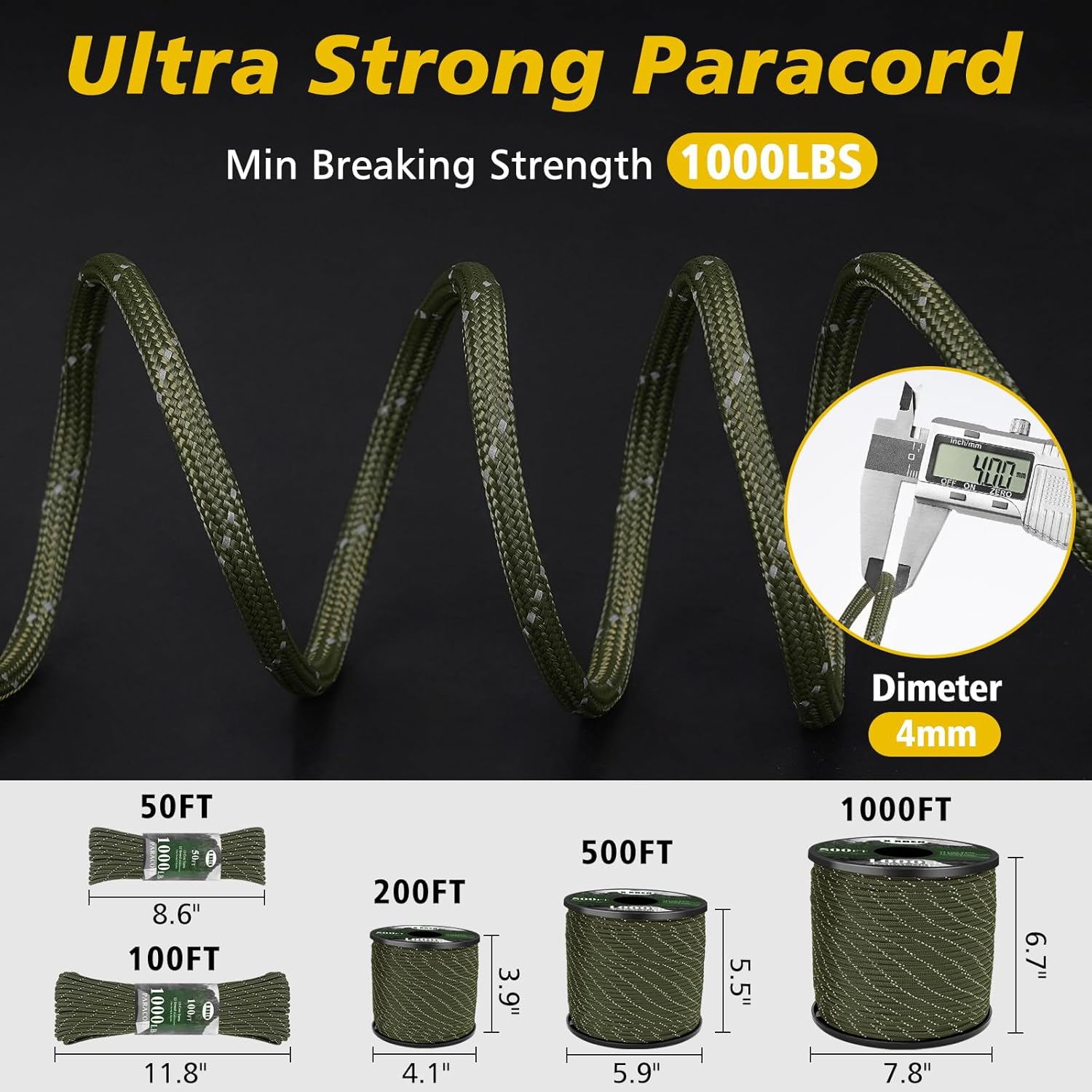 1000lb Reflective Paracord 4mm - Para Cord 1000Ft บทวิจารณ์และราคา