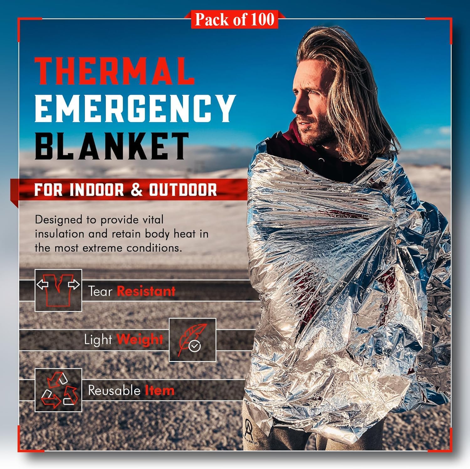 100-Pack Reflective Thermal Bl - Survival Blanket Reflective บทวิจารณ์และราคา