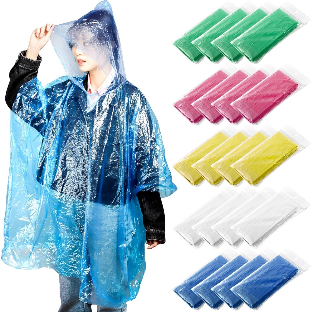 20 Pack Disposable Rain Poncho - Emergency Poncho Rain บทวิจารณ์และราคา