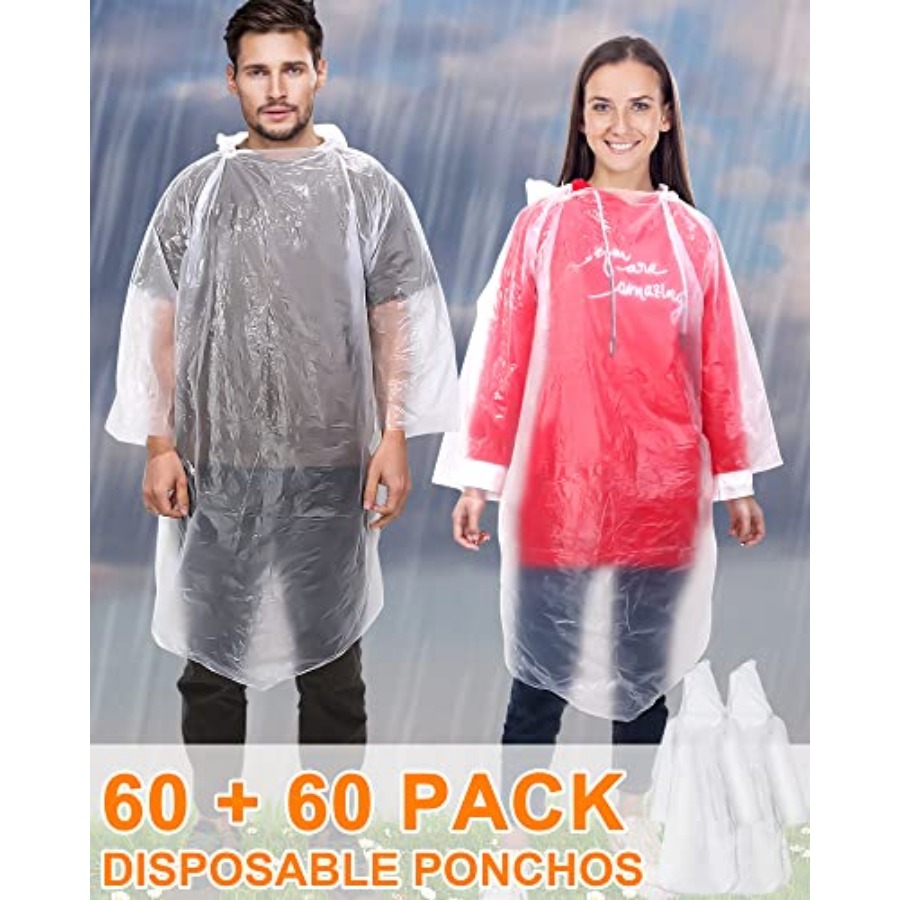120 Pack Disposable Rain Ponch - Emergency Poncho Rain บทวิจารณ์และราคา