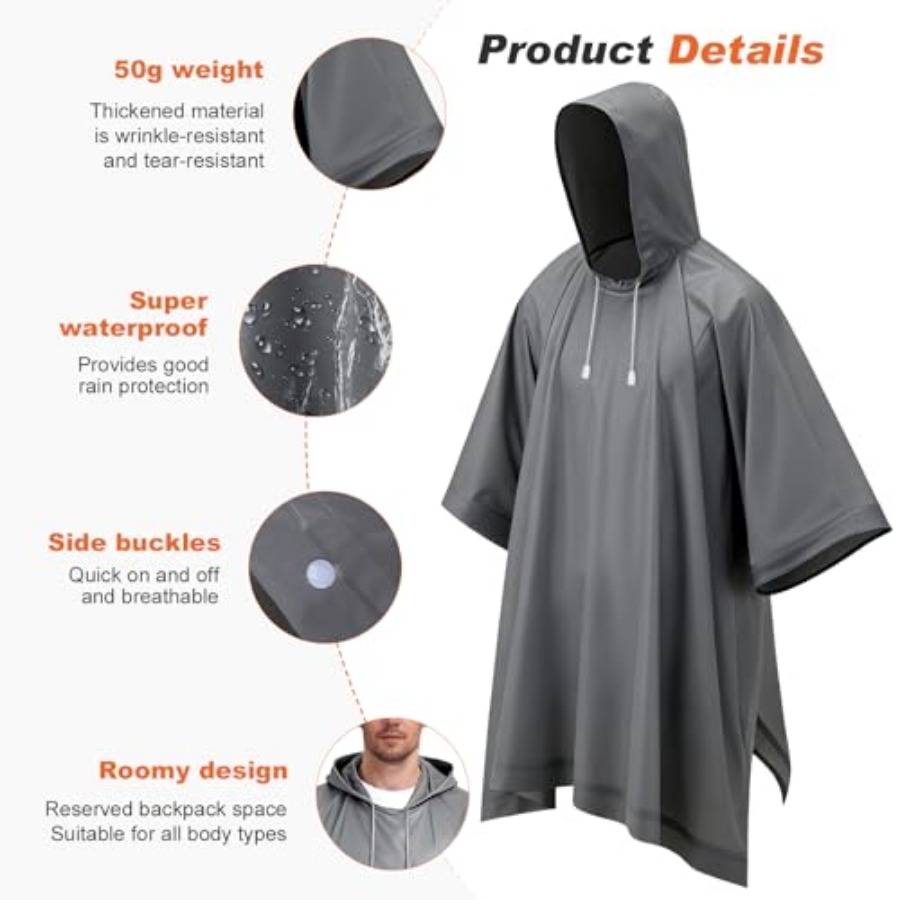 8 Pack Hooded Rain Ponchos for - Emergency Poncho Rain บทวิจารณ์และราคา