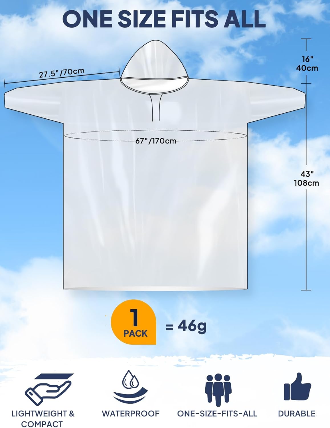 Disposable Rain Poncho for Adu - Emergency Poncho Rain บทวิจารณ์และราคา