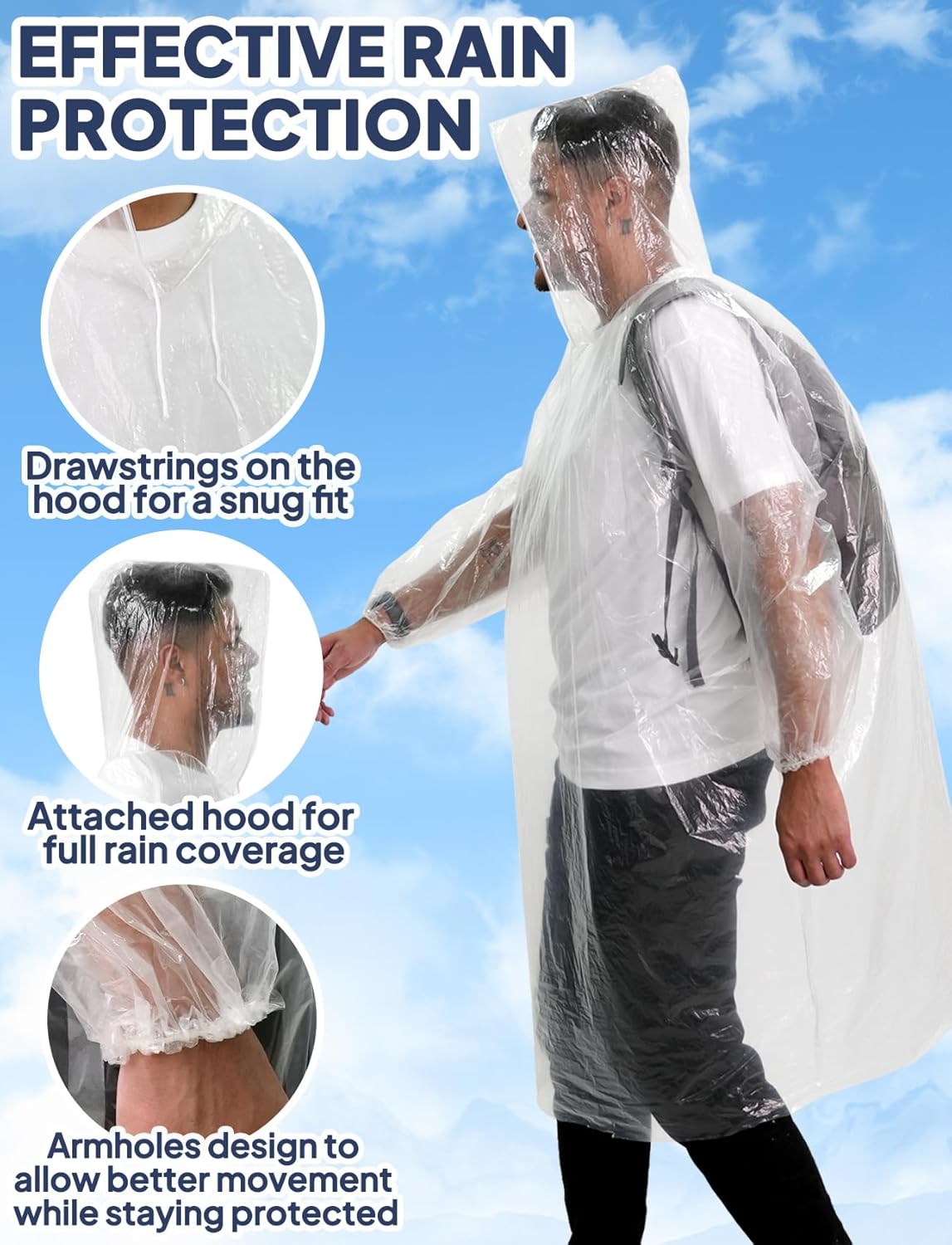 Disposable Rain Poncho for Adu - Emergency Poncho Rain บทวิจารณ์และราคา