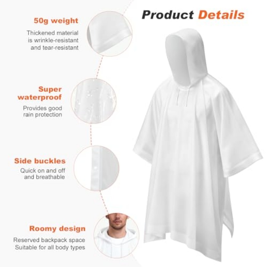 8 Pack Hooded Rain Ponchos for - Emergency Poncho Rain บทวิจารณ์และราคา